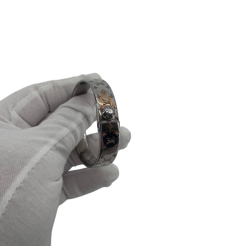 Louis Vuitton LV Nanogram Cuff Bangle Bracelet Silver Monogram Small - Picture 4 of 9